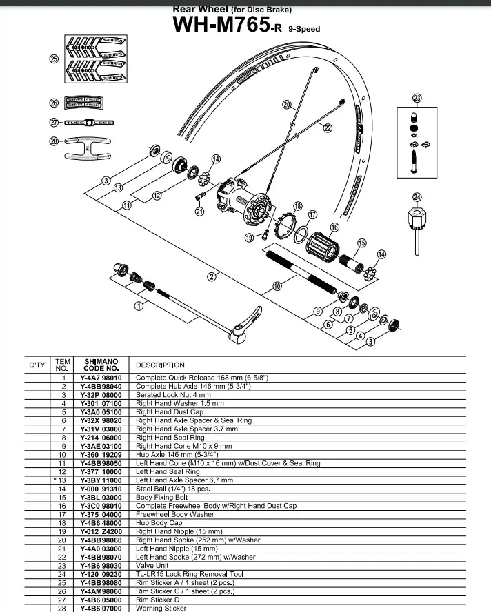 XT WH-M765 26 inch Wheel Spokes