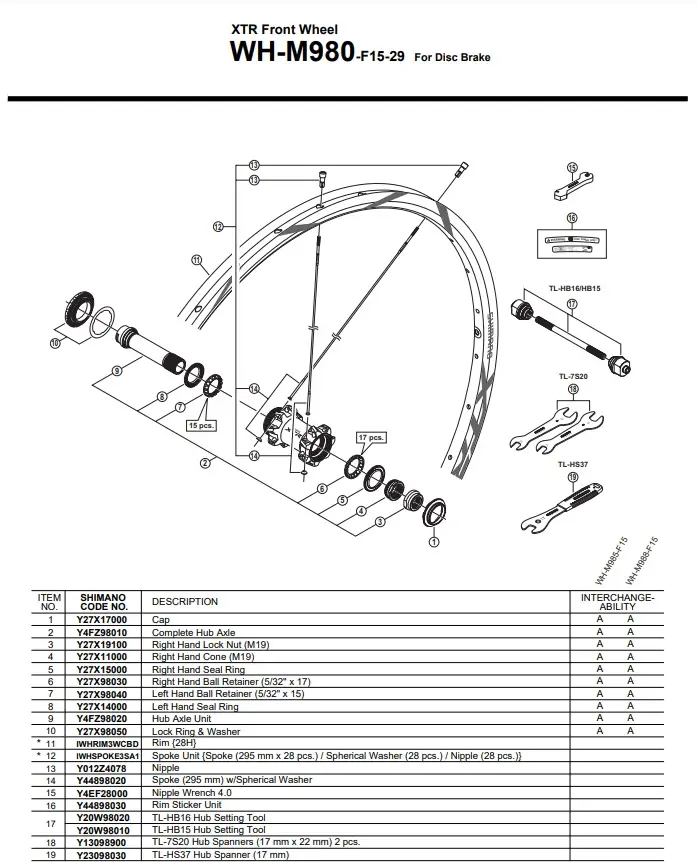 XTR WH-M980 29er Wheel Spokes