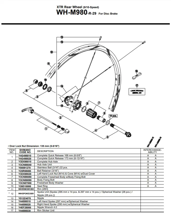 XTR WH-M980 29er Wheel Spokes