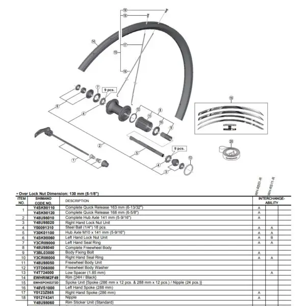 Shimano WH-R010 Black Rear Wheel Spokes