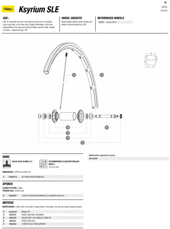 Ksyrium SLE 700c Clincher Wheel Spokes 2015