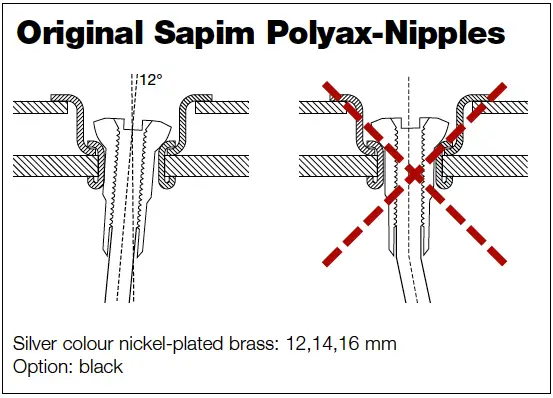 Sapim 2.0mm - 14 Gauge x 12, 14 or 16mm Nickle Brass Polyax Spoke Nipple
