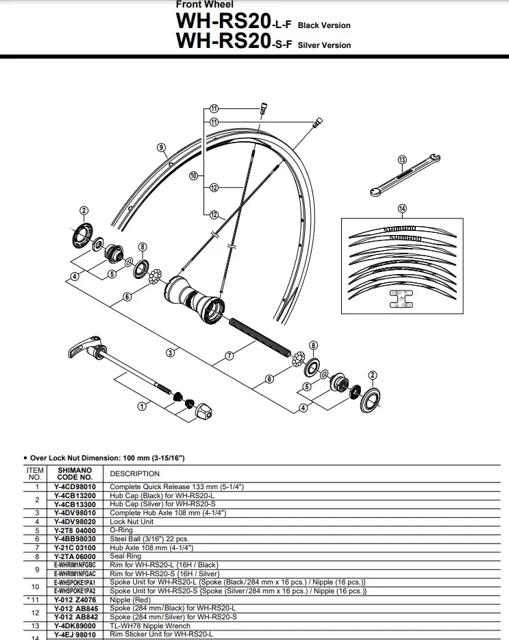 Shimano WH-RS20 Front Wheel Silver Spoke