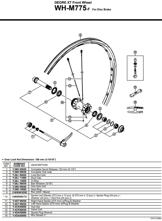 XT WH-M775 26 inch Wheel Spokes