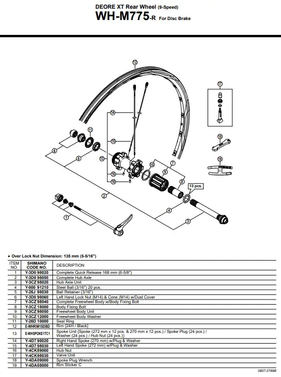 XT WH-M775 26 inch Wheel Spokes
