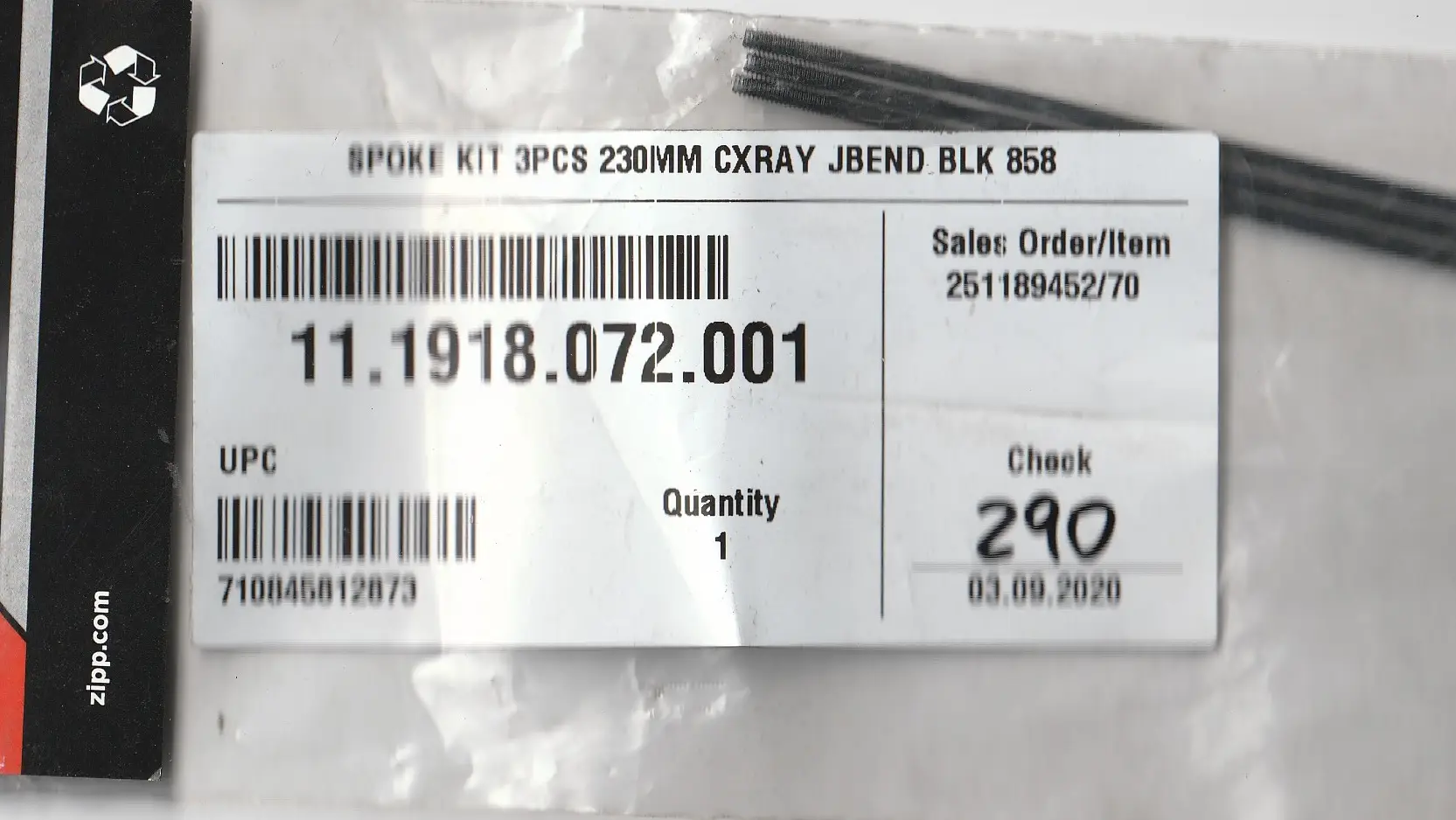 ZIPP J Bend Black Spoke Kit 230mm Code: 11.1918.072.001