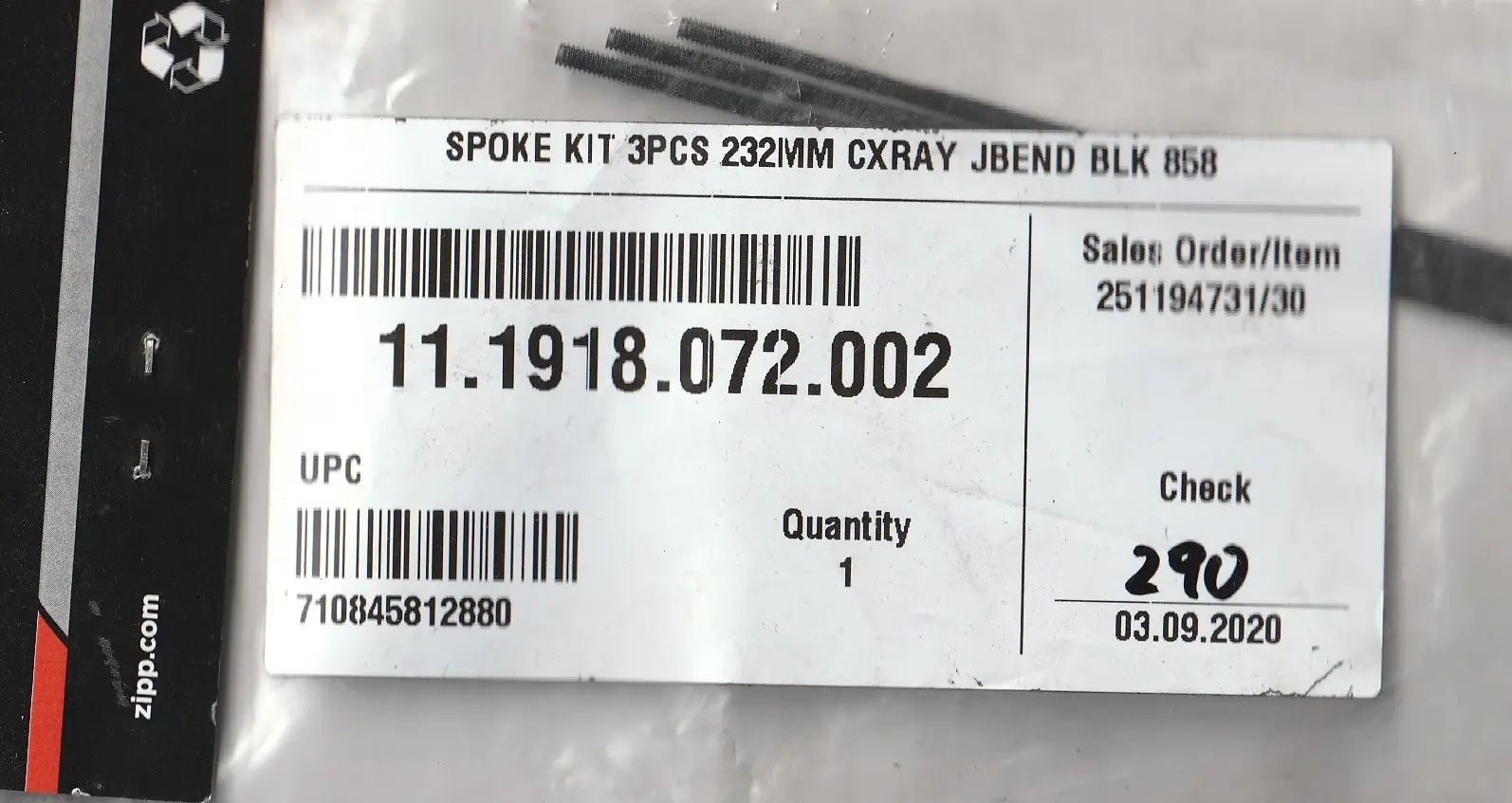 ZIPP J Bend Black Spoke Kit 232mm Code: 11.1918.072.002