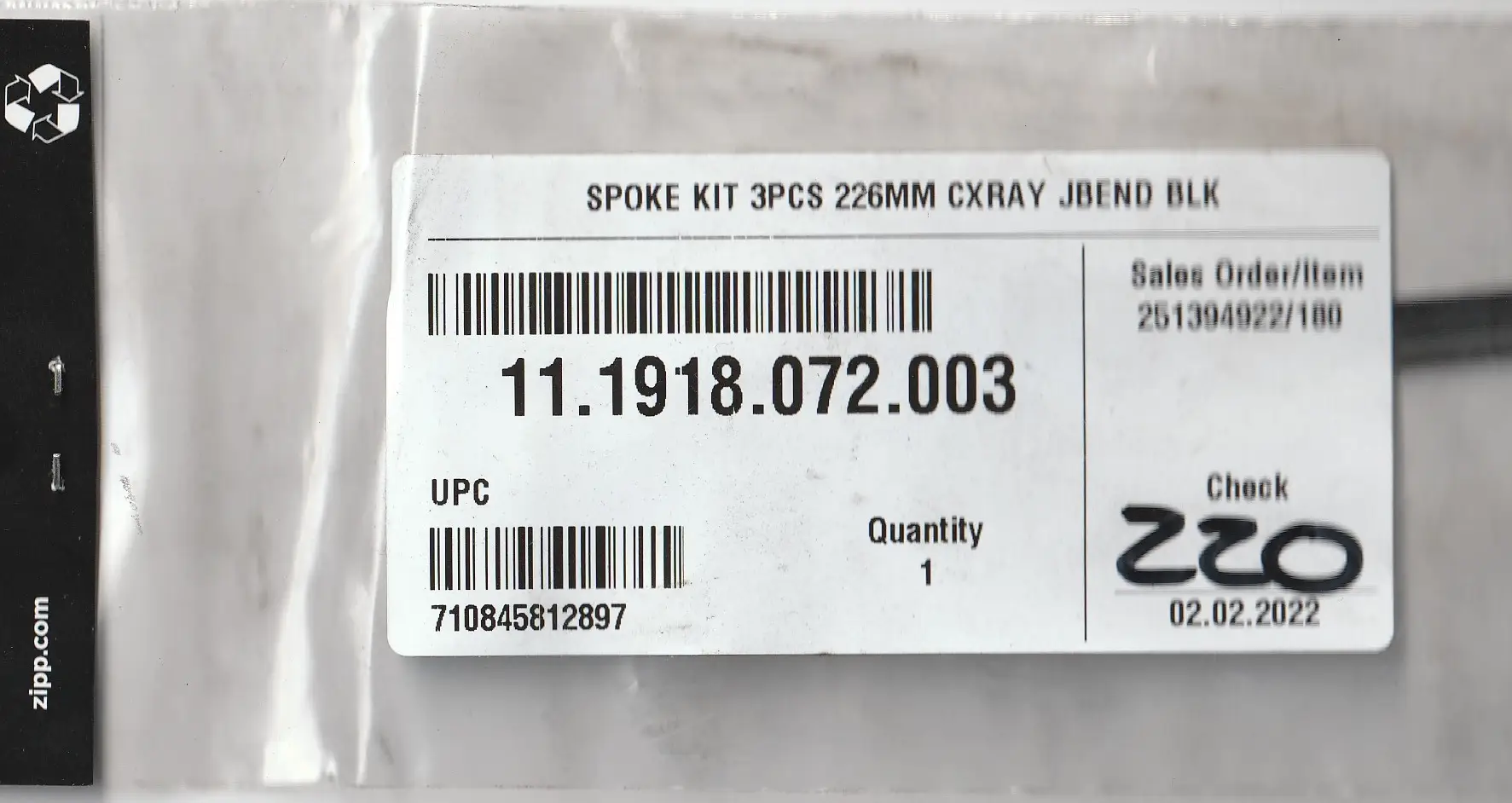 ZIPP J Bend Black Spoke Kit 226mm Code: 11.1918.072.003