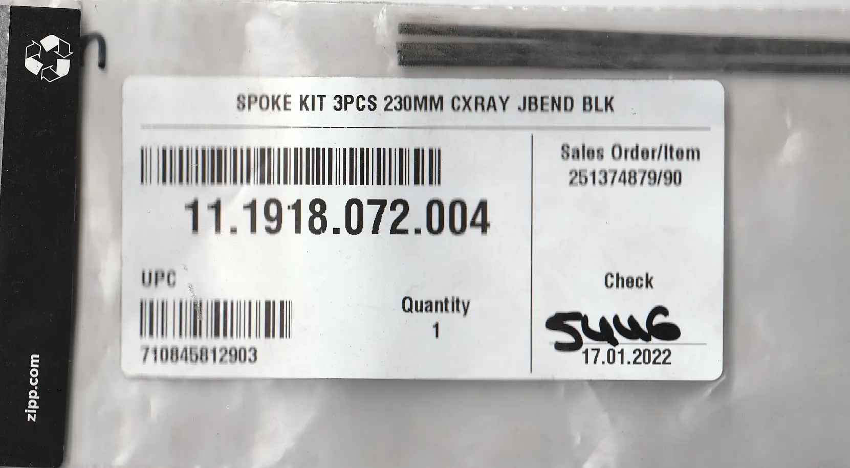 ZIPP J Bend Black Spoke Kit 230mm Code: 11.1918.072.004
