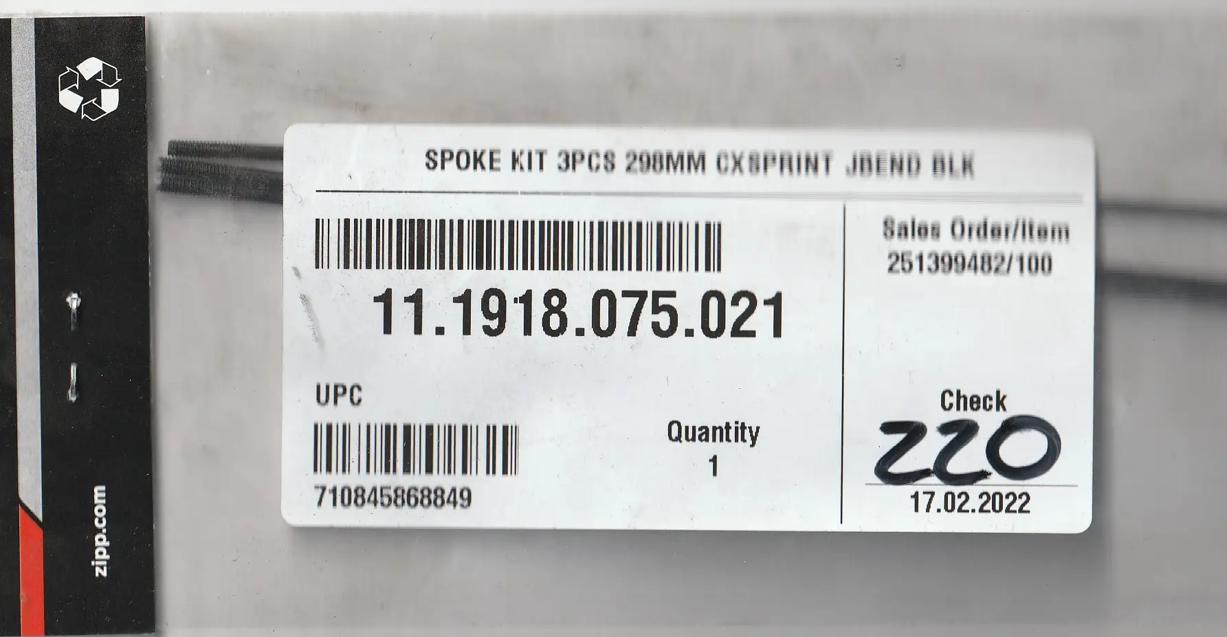 ZIPP J Bend Black Spoke Kit 298mm Code: 11.1918.075.021