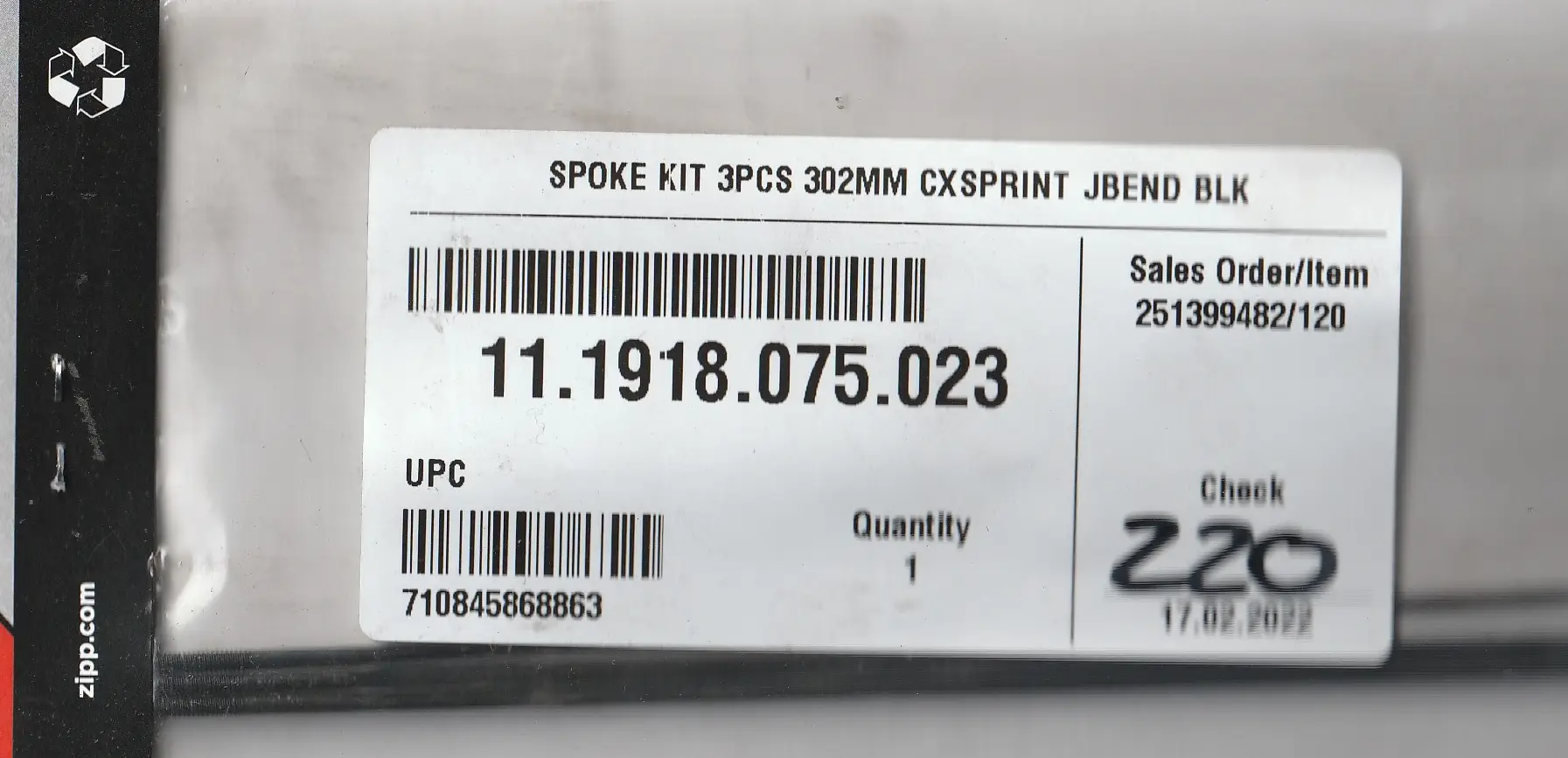 ZIPP J Bend Black Spoke Kit 302mm Code: 11.1918.075.023