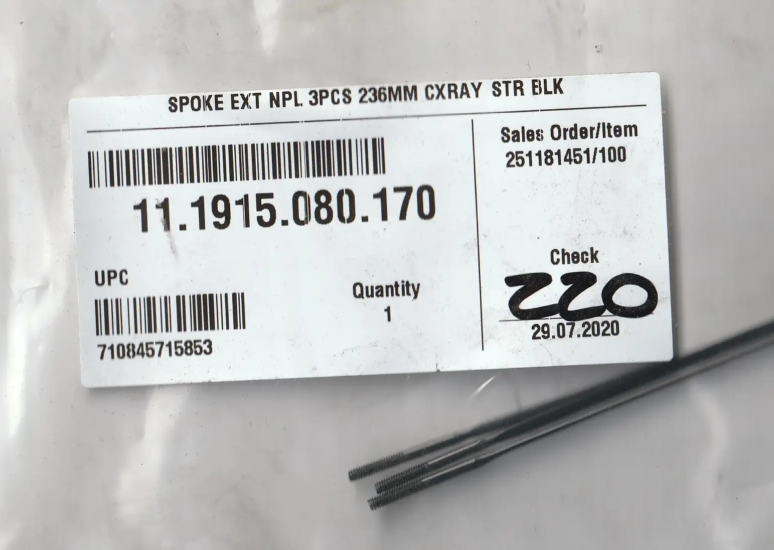 ZIPP Straight Pull Black Spoke Kit 236mm Code: 11.1915.080.170