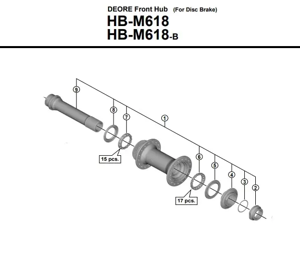 Deore HB-M618 Complete Hub Axle Assembly