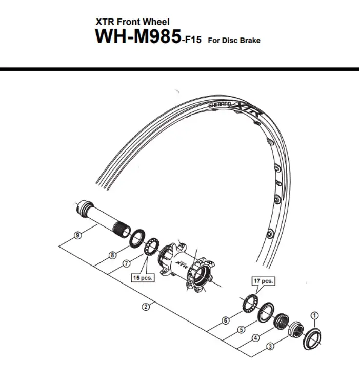 XTR WH-M985 Front Complete Hub Axle Assembly 15mm