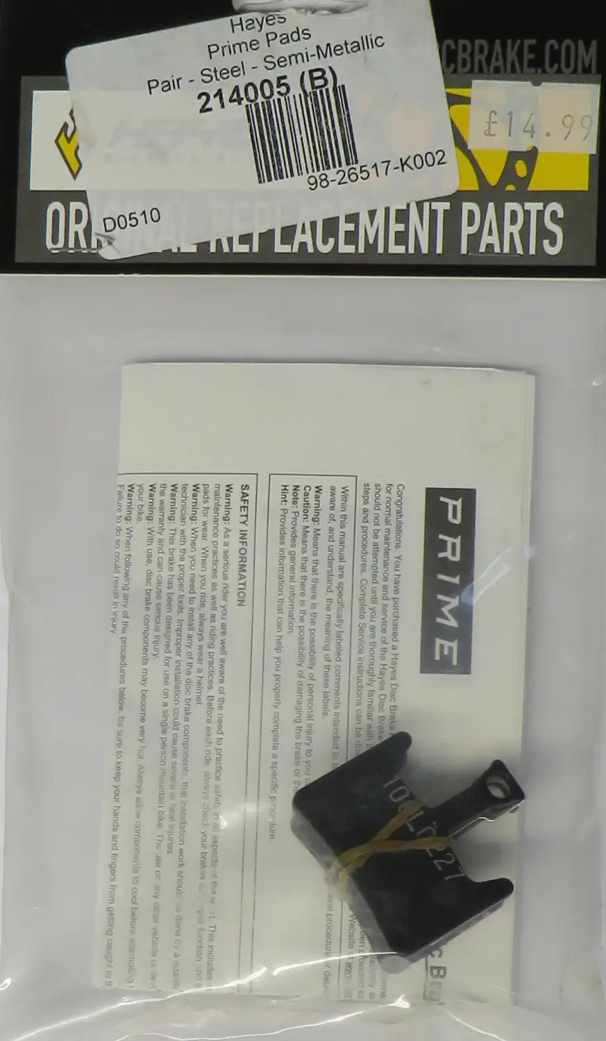 Hayes Prime Semi-Metallic Brake Disc Pads